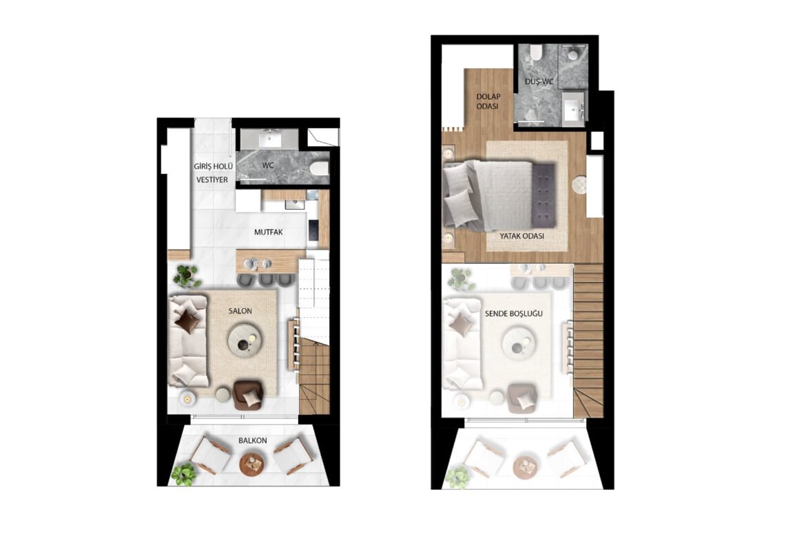 Courtyard Platinum C Blok 1+1 Duplex Daire